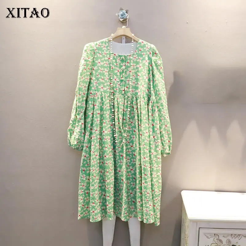 

XITAO цветочные платья, модные корейские пуловеры с квадратным воротником, Свободные повседневные весенние женские платья большого размера ...