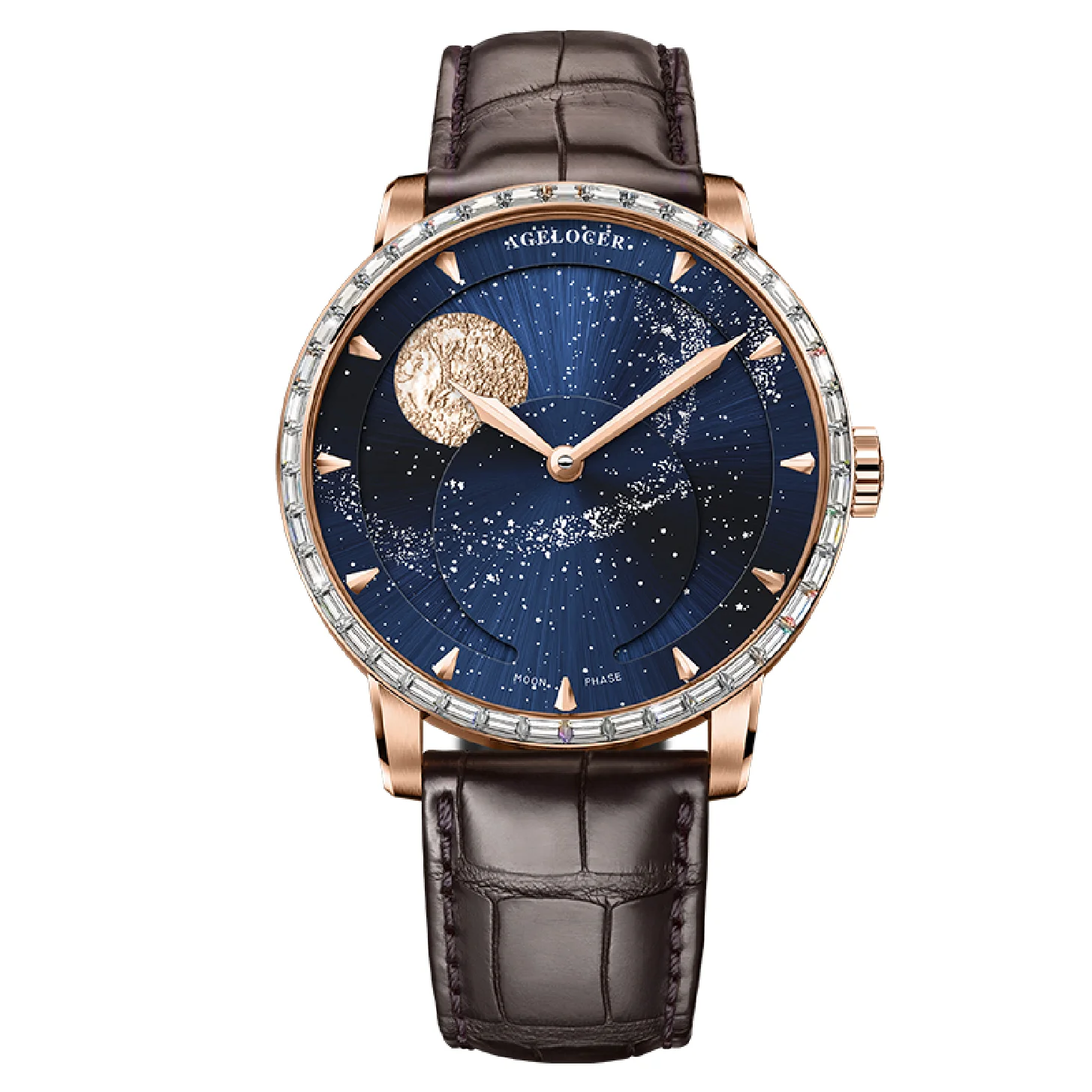 

AGELOCER Men Watch Automatic Self-wind Mechanical Watches Moonphase Top Luxury Brand Watch Gold Blue Sapphire Crystal