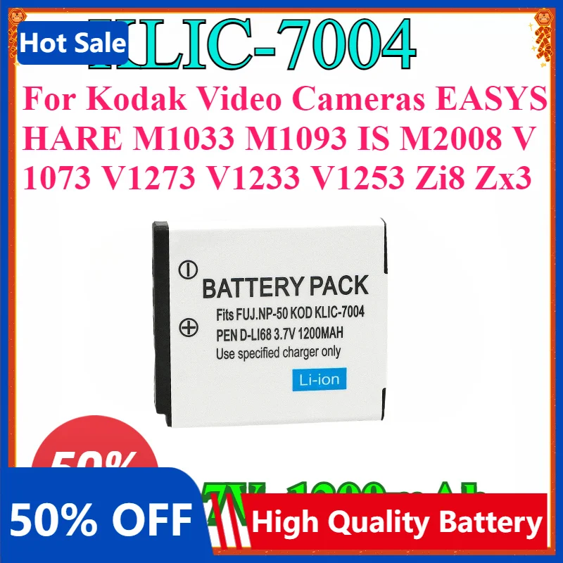 Фото Цифровая батарея K7004 KLIC-7004 для видеокамер Kodak EASYSHARE M1033 M1093 IS M2008 V1073 V1273 V1233 V1253 Zi8 Zx3 №1