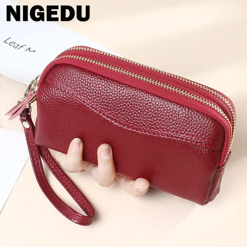 

Женский Длинный кошелек из натуральной воловьей кожи, бумажники на молнии для дам, Сумочка для телефона с ремешком на руку, клатч с кармашко...