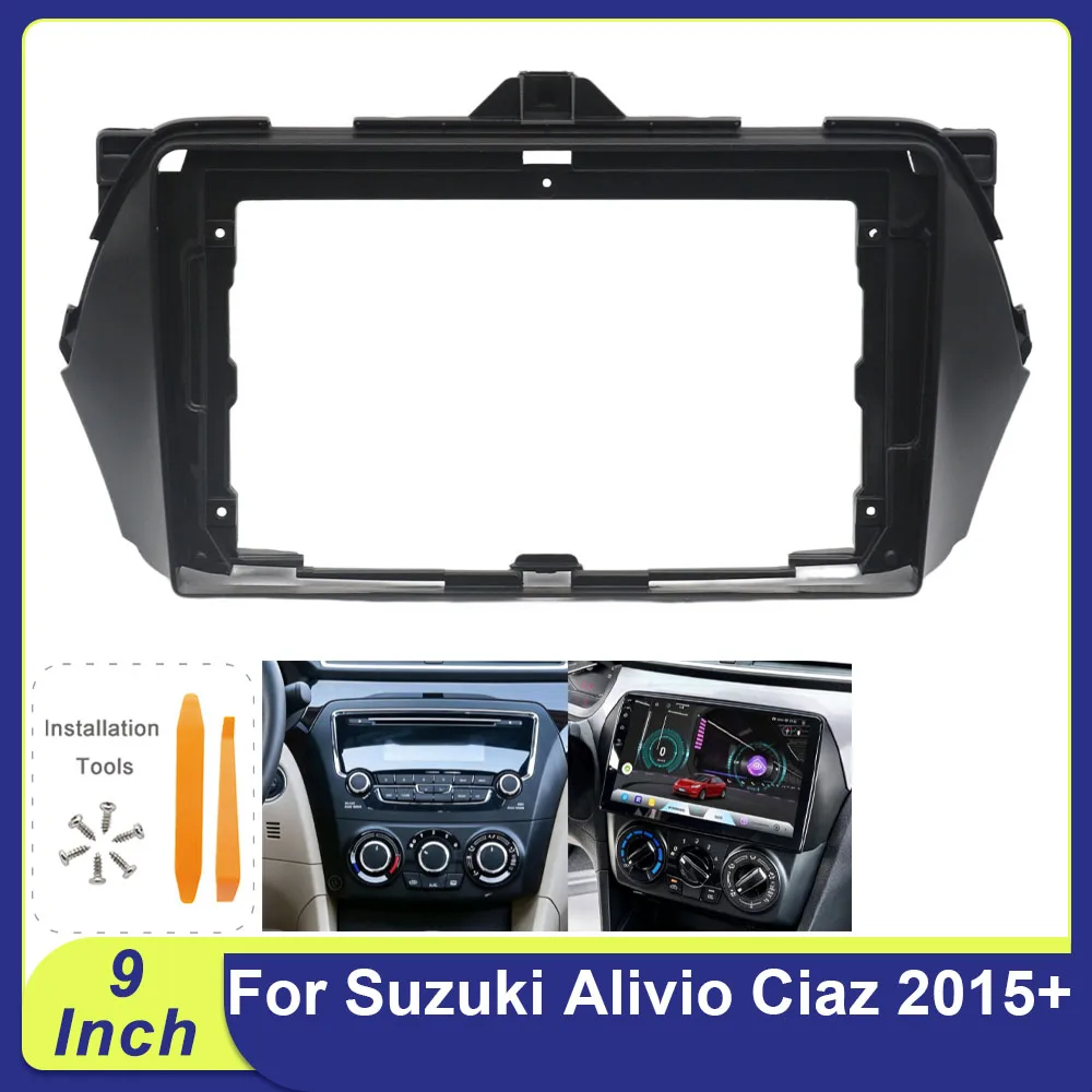 Фото 9-дюймовая панель для автомобильного радио для Suzuki Alivio Ciaz 2015+ – комплект для установки стереосистемы, рамка для GPS-навигации, адаптер, декоративная накладка. №1