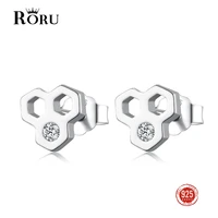 roru 2022 women earrings real 925 sterling silver charm honeycomb design zircon stud earring fashion ears pin fashion jewelry