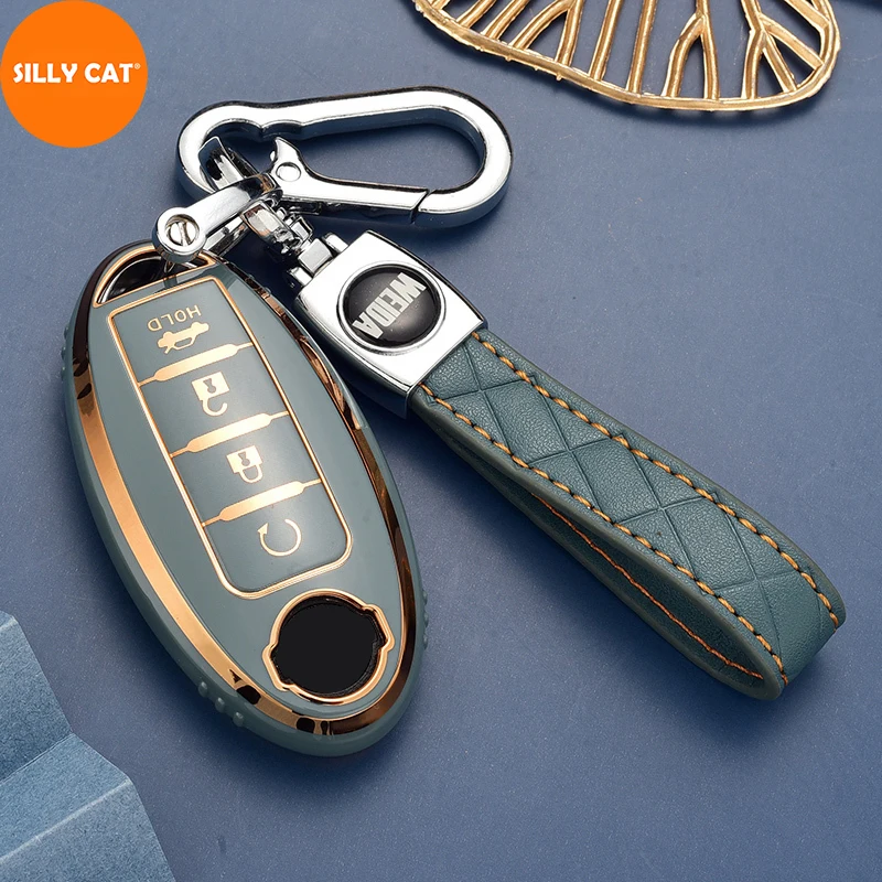 

TPU Car Key Case Cover Fob Suit For NISSAN ALTIMA QASHQAI X Trail KICKS TIIDA JUKE MAXIMA MURANO SENTRA 4 buttons Car Key Case