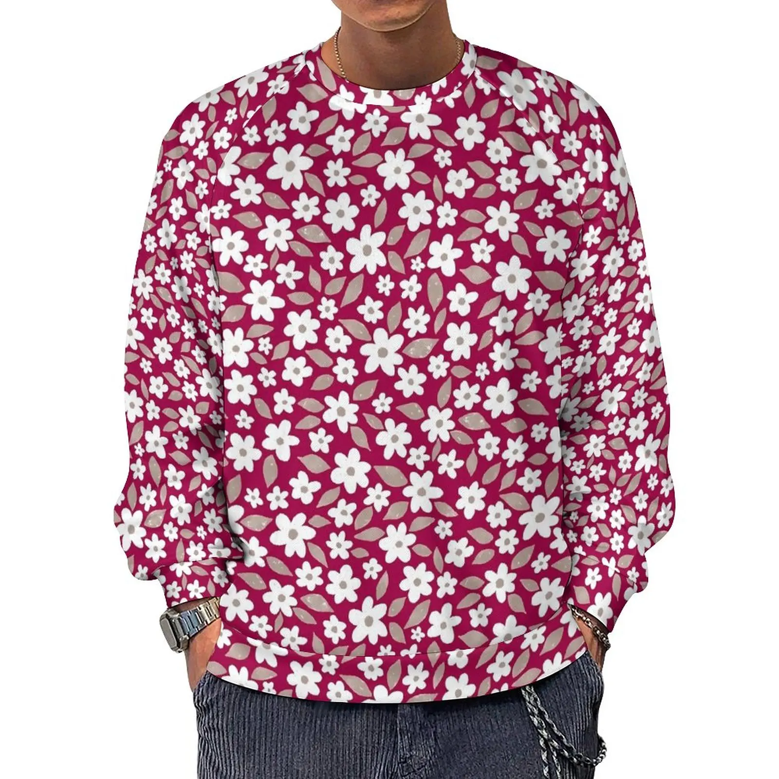 

Ditsy Floral Casual Sweatshirts Fuchsia Print Aesthetic O Neck Hoodies Long-Sleeve Outerwear Oversize Hoodie Birthday Present