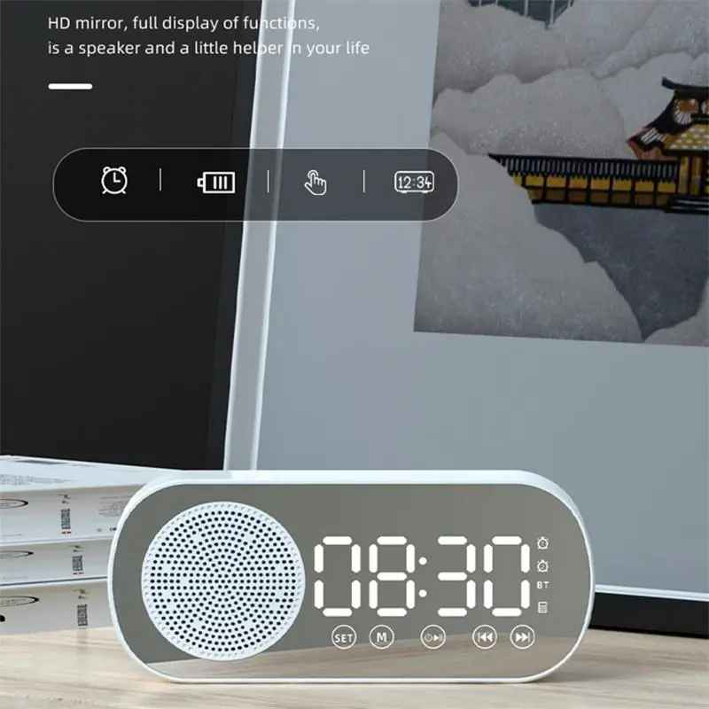 

Led Mirror Alarm Clock Wireless Bluetooth-compatible 5.0 Hi-fi Speaker Subwoofer Portable Audio Table Digital Clock
