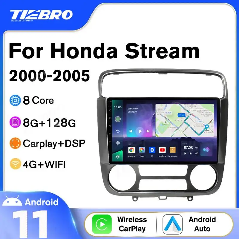 

Автомобильный радиоприемник Tiebro 8Core 4G DSP Android 10 для Honda Stream 2000-2005 Carplay мультимедийный плеер GPS-навигация стерео 2 Din DVD