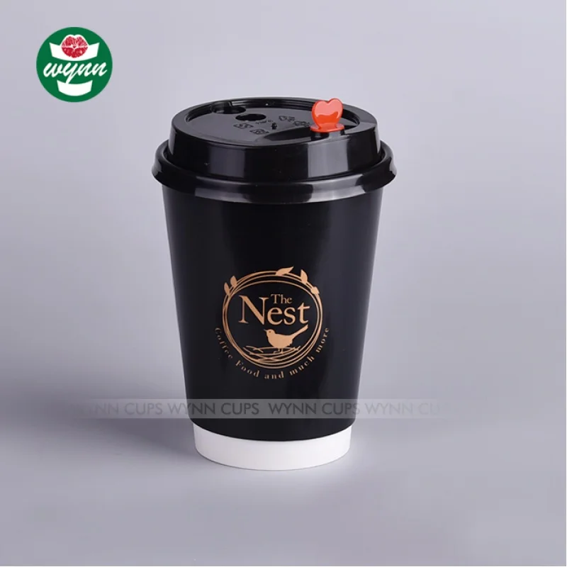 Custom Printed black Hot double wall  biodegradable coffee Disposable paper cups wholesale