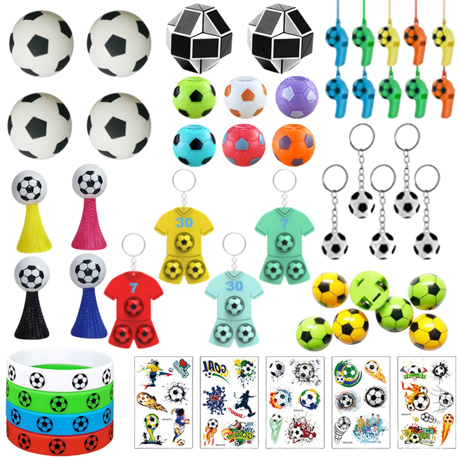 

51pcs Soccer Party Favors Soccer Toys Set Bracelet Whistle Keychain Kids Football Theme Sports Birthday Party Supplies Boys