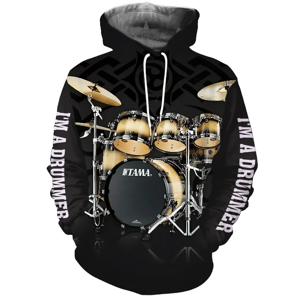 

Drum Hooded Sweatshirts 3d Musical Instrument Printed Pullover Spring and Autumn Men's Hoodies Hip Hop Men Clothing Keep Warm