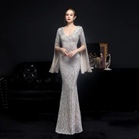 18576 sequin long banquet slim fishtail skirt elegant party host evening dress