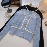 dimi long sleeve coat white colour knitwears top o neck cardigan pearls knitted sweater women vintage button up