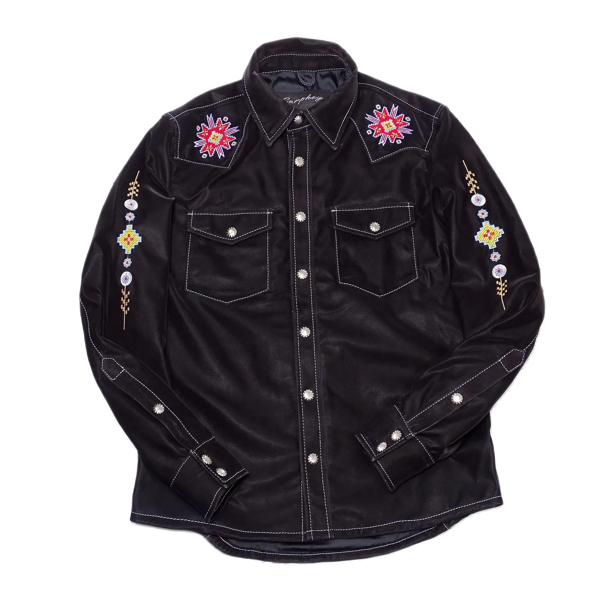 

Men's Leather Sheepskin Various Totem Embroidery Light Soft Smooth Slim Cowboy Jacket Motorcycle Coat America Retro