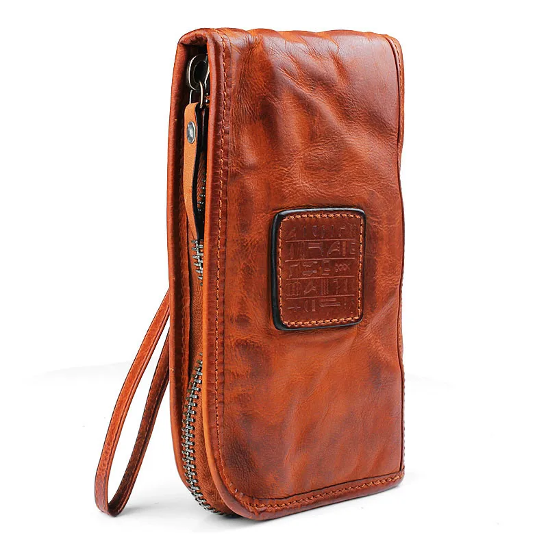 Vintage designer real cowhide men long wallet luxury genuine leather multifunctional women credit card holder phone clutch purse