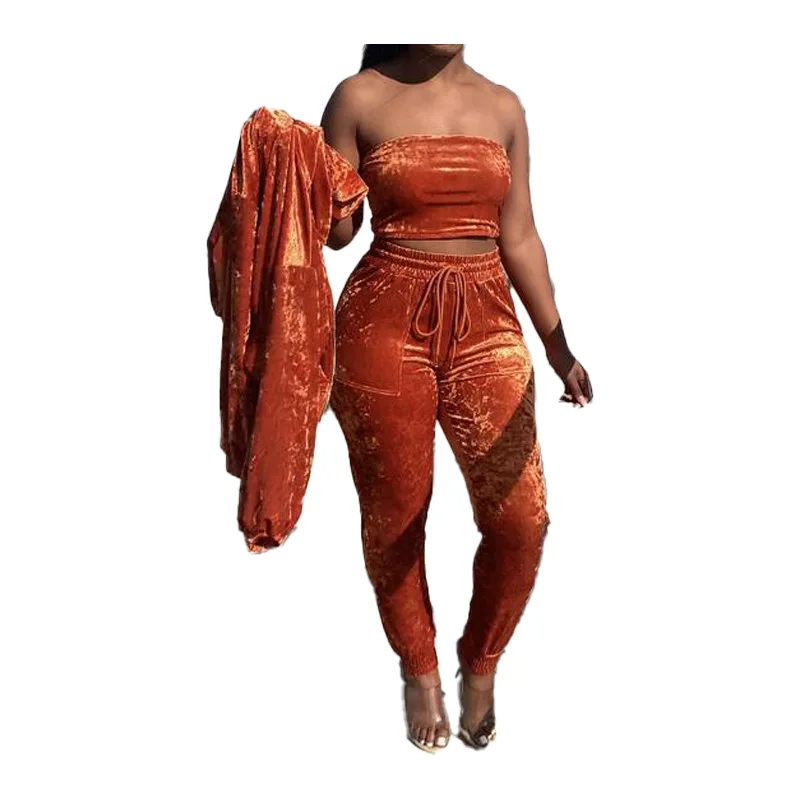 

Модный комплект из 3 предметов Женская одежда жилет на груди на молнии толстовка с длинным рукавом топ длинные брюки костюм офисный женский ...