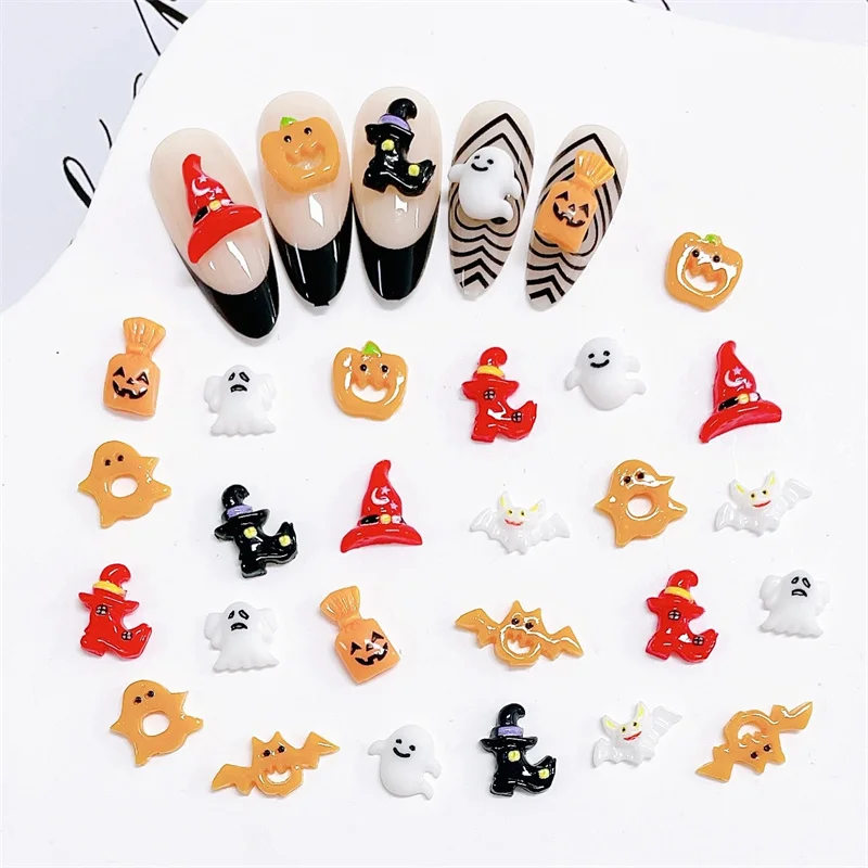 

10pcs Cartoon Resin Halloween Nail Charms White Ghost Nail Rhinestones Gems Glitter Nail Art Jewelry Manicure Nail Decorations