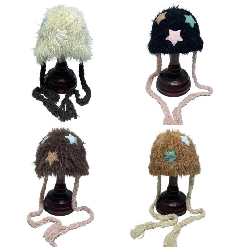 

Faux Furs Bucket Hat Wide Brim Soft Thickened Ear Protections Fisherman Caps