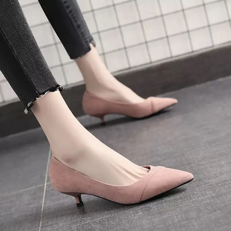 Shoes for Women Low Heel Pointed End Heel Zapatos Mujer 2023 New Style Pumps Chaussures Black PU Vamp Matte Upper Work Shoes