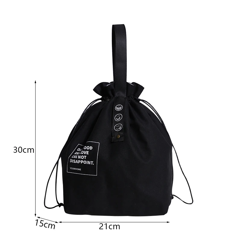 Insulated Bento Bag Adjustable Wide Opening Canvas Drawstring Design Lunch Bag School Lunch Handbag Picnic Accessories  images - 6
