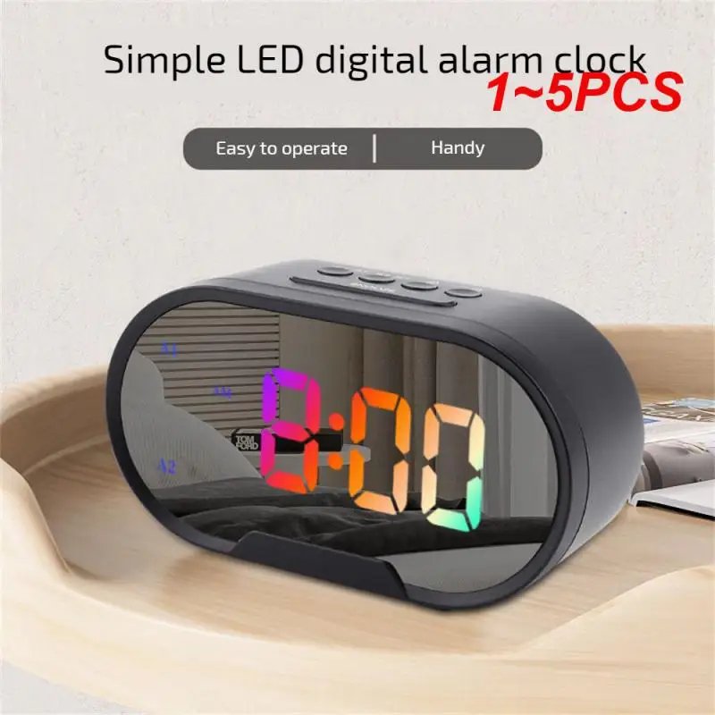 

1~5PCS Mute Clock Oval Digital Display Volume Adjustment Dual Alarm Clock Rear Output Hole Alarm Clock Intelligent Alarm Clock