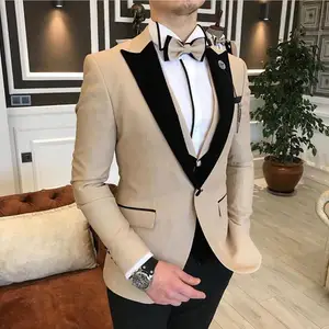 2022 Customize Design Beige Men Wedding Tuxedos Peak Lapel One Button Groom Tuxedos Men Wedding Dres in Pakistan