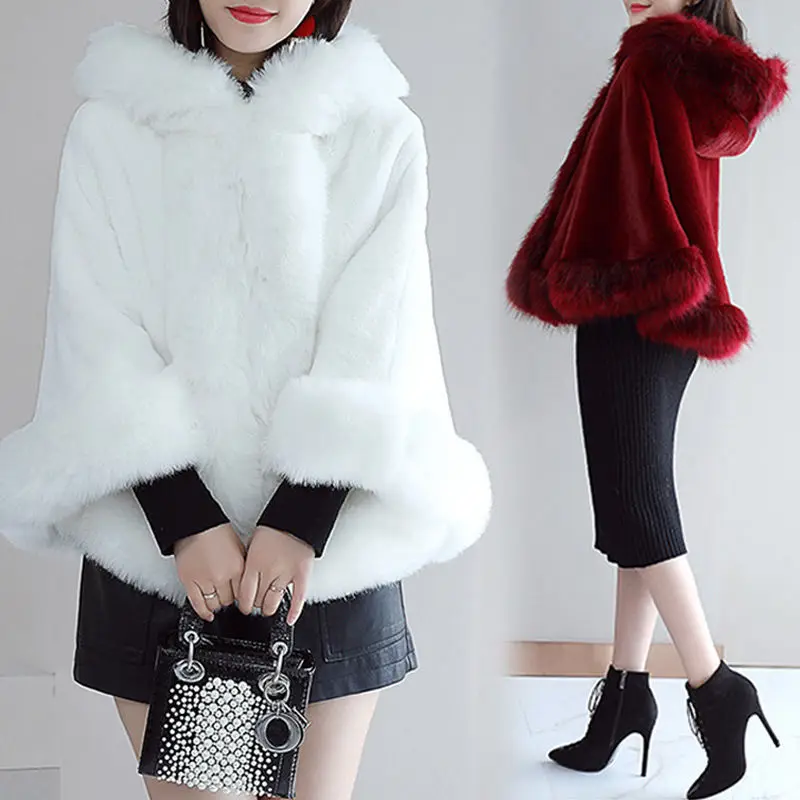 Fur Shawl Woman 2022 Winter Rabbit Fur Bride Faux Fox Hair Mink Hair Coat Korean Fashion Cloak for Luxury Lady Elegant