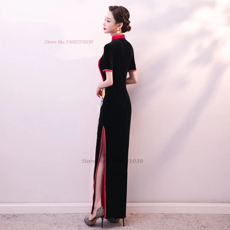 Китайское праздничное платье Ципао из хлопка и вискозы