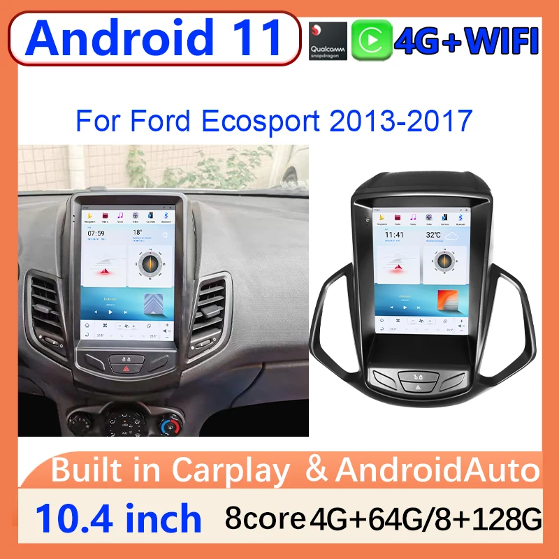 

10.4" Tesla Style Vertical For Ford EcoSport Eco Sport 2013-2017 Android 11 Car Radio GPS Navigation Multimedia Carplay Auto DSP