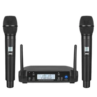 professional real glxd dual handheld wireless microphones system 500mhz uhf 2 headset lavalier karaoke mic set