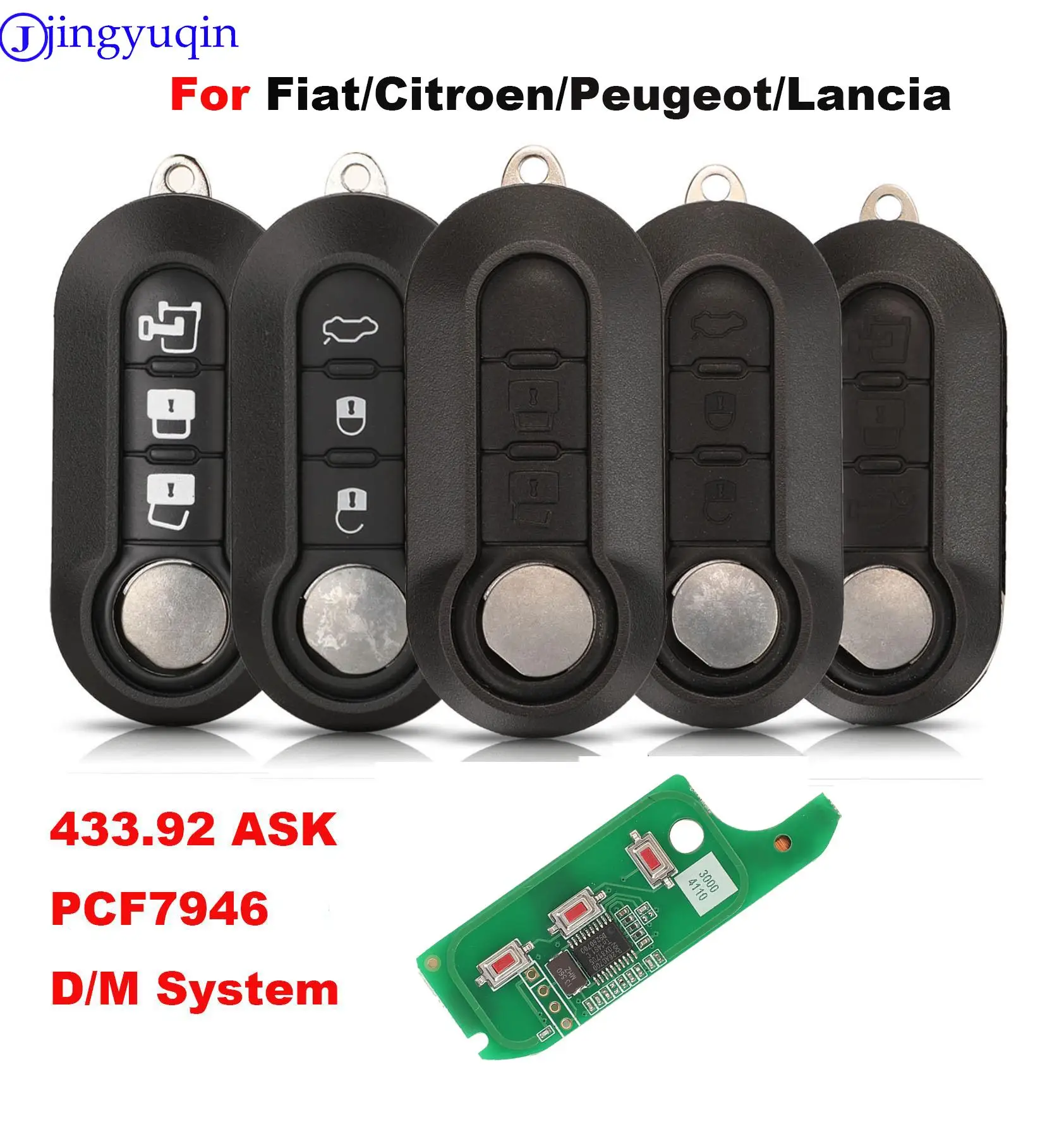 

jingyuqin Car Remote Key D/M System For Fiat 500L MPV Ducato Citroen Jumper Peugeot Boxer 2008-2015 433.92 ASK PCF7946 Smart Key