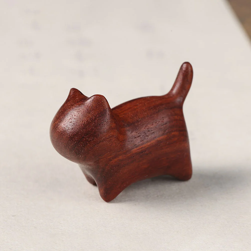 

Tsundere Cat Ornament Wood Figurine Home Sculpture Statue Figurines Wooden Carving Kitten Desktop Decor