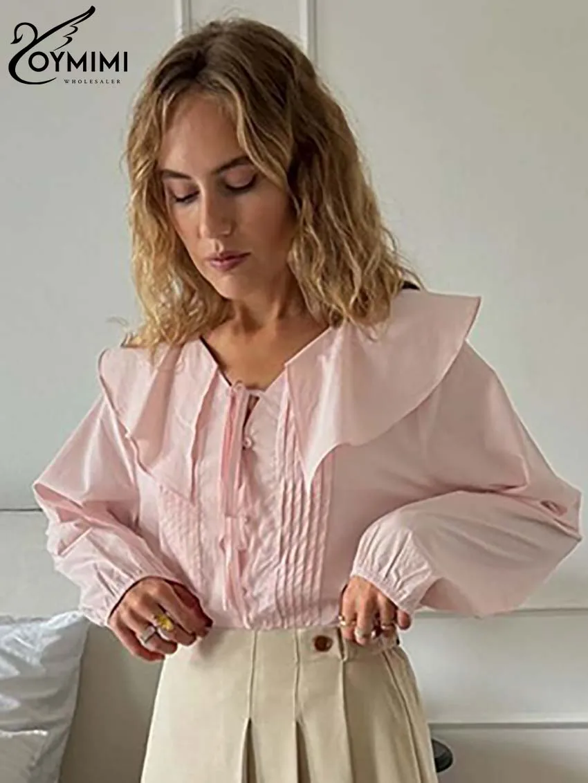 Oymimi модная белая плиссированная женская блузка повседневные рубашки на шнуровке