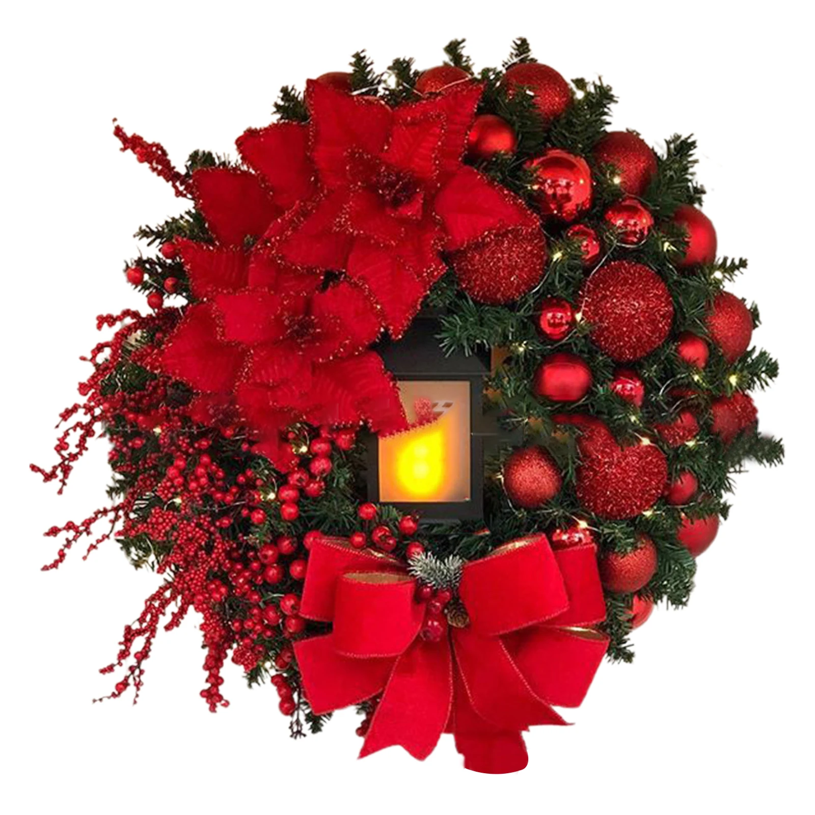 

Новогодняя Рождественская масляная лампа для двери 2023, украшение Иисуса, Круглый венок с красными ягодами и бантом светильник ящаяся гирлянда, подвесная оконная дверь