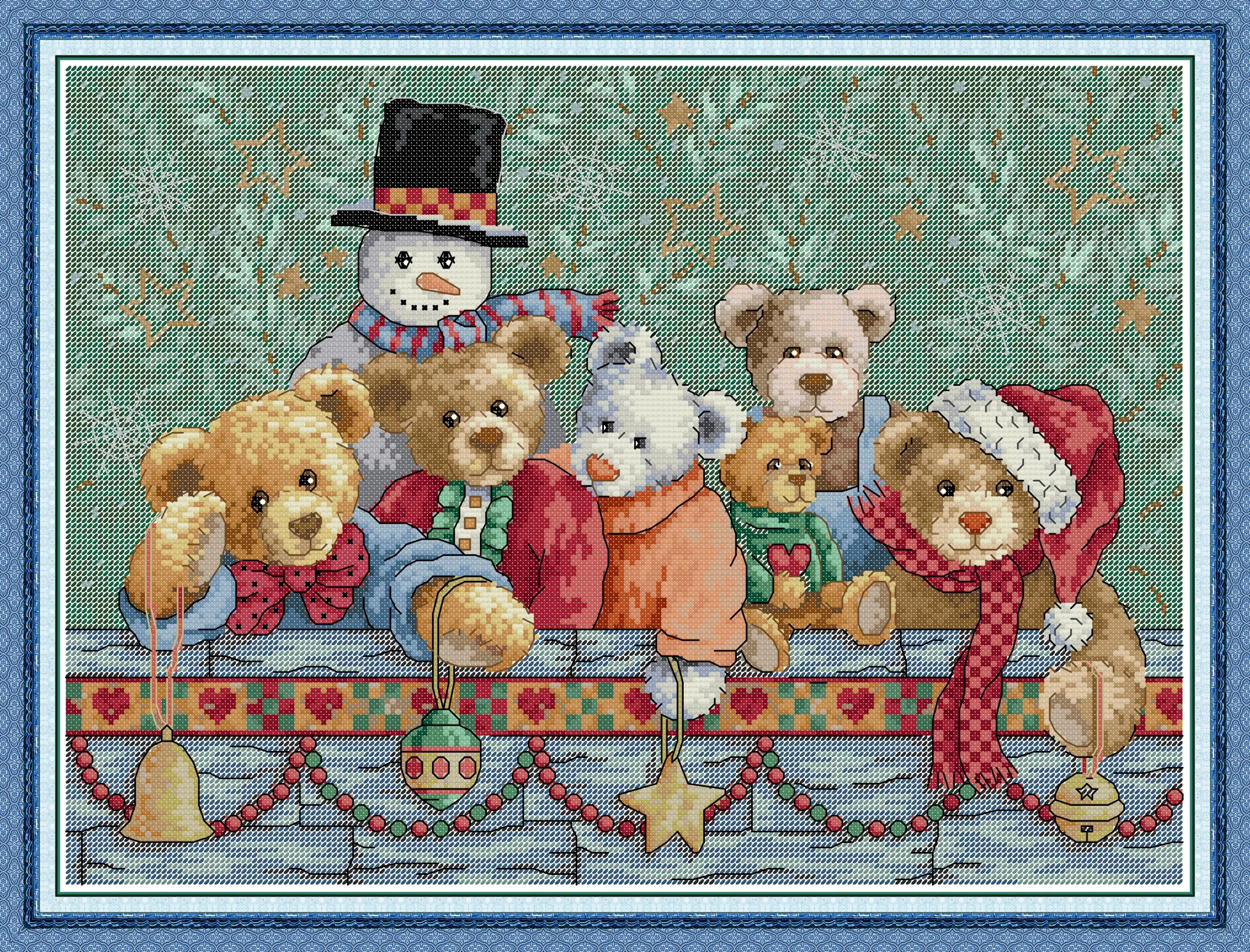

Joy Sunday Pre-printed Cross Stitch Kit DIY Easy Pattern Aida 14/11CT Stamped Fabric Embroidery Set-"Christmas Brown Bear "