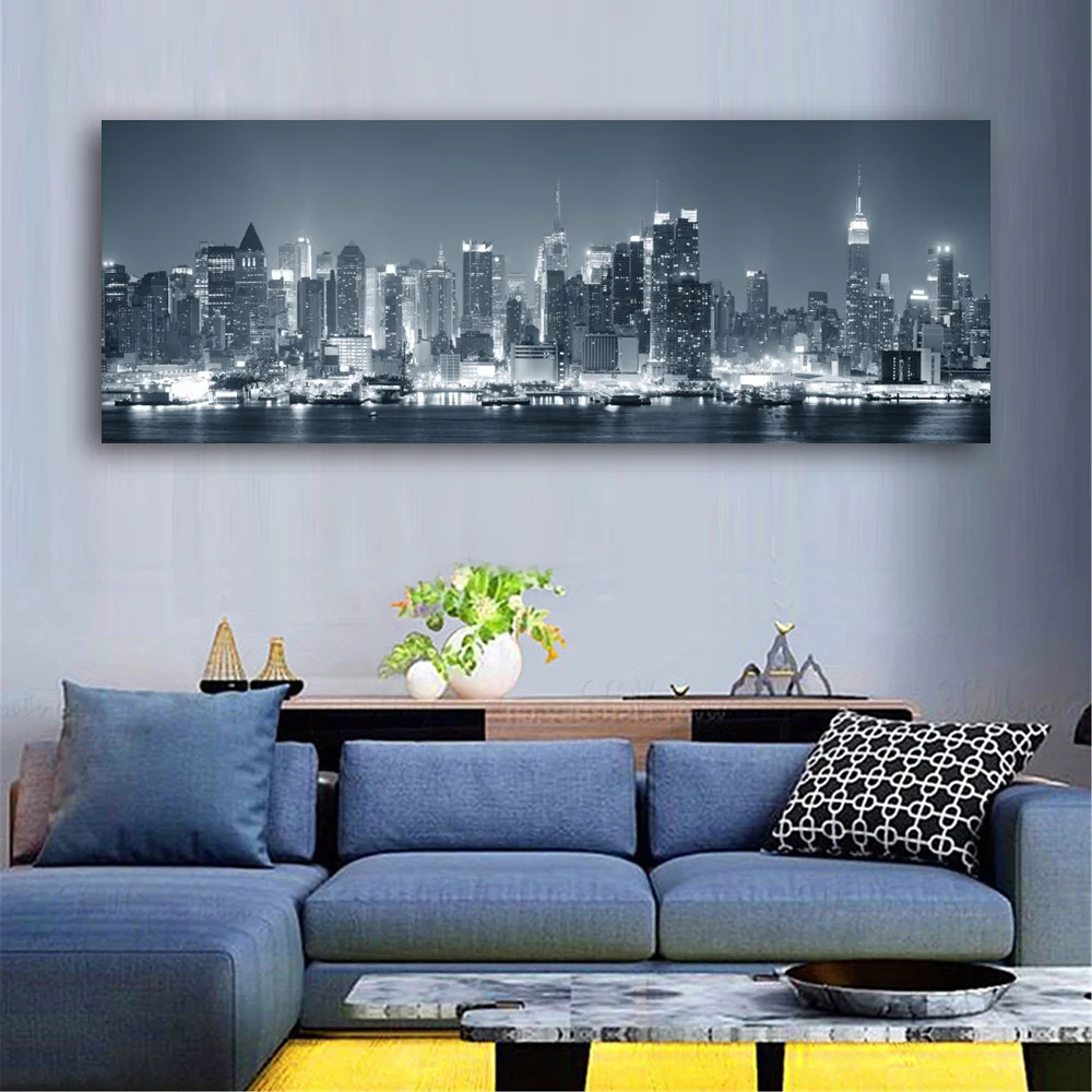 Черно-белая Настенная картина с изображением ночного вида Бруклина моста пейзаж