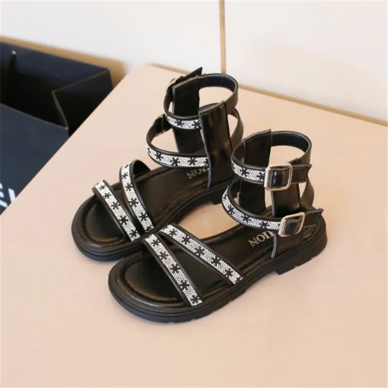 Children's Sandals 2022 Summer Kids New Fashion Beach Sandals Baby Anti-slip Shoe Girls ROMAN Sandals Strap Shiny Princess Shoes