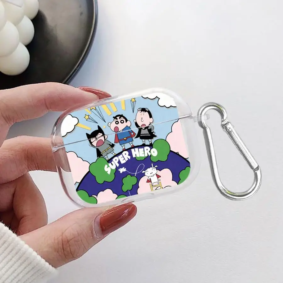 Фото Милые прозрачные чехлы для наушников C-Crayon Shin-Chans для Airpods 2 3 4 Pro2 Pro 1 Pro3 №1