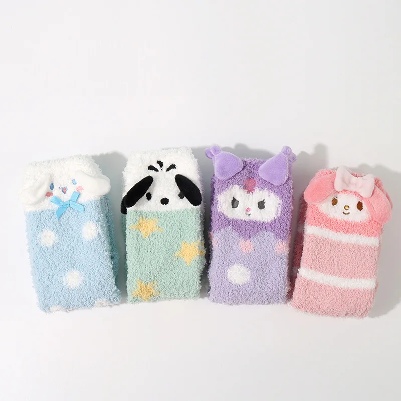 

Sanrio Plush Cotton Socks Anime Kawaii Kuromi Cinnamoroll My Melody Autumn Winter Ins Soft Girl Floor Sox Holiday Sockings Gifts