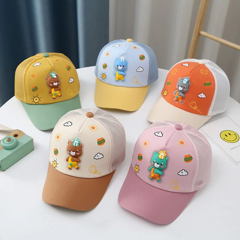 

Cute Bear Visor Cap Outdoor Travel Baby Girls Hat Spring Summer Cotton Boys Cap Adjustable Baby Baseball Cap Cartoon Toddler Cap