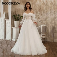 roddrsya boho tulle a line wedding dresses off the shoulder lace appliques beach princess bridal gown for bride