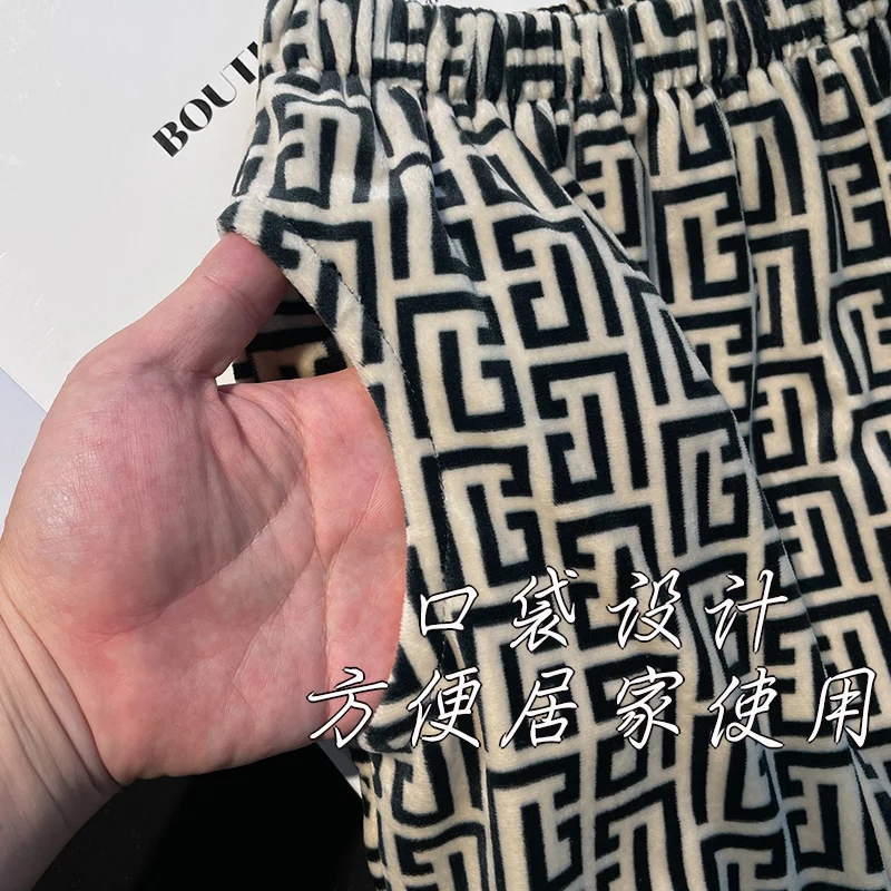 Island Velvet Мужские пижамы Осень и зима Тонкие бархатные теплые мужские коричневые