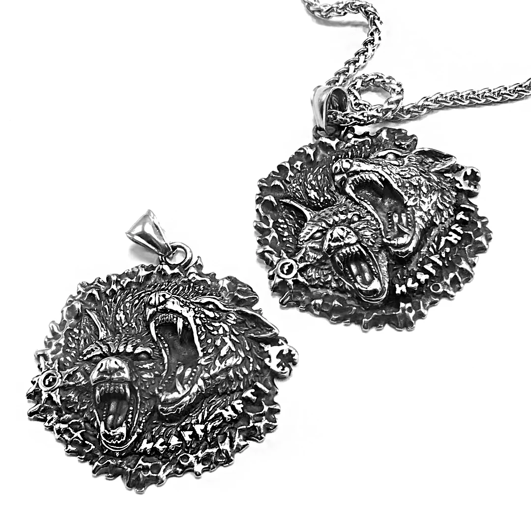 Панк властные викинги Одина двойная голова волка ожерелья из нержавеющей стали