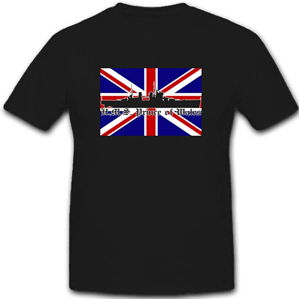 

WWII Royal Navy HMS Prince of Wales Battleship T Shirt. New 100% Cotton Short Sleeve O-Neck T-shirt Casual Mens Top