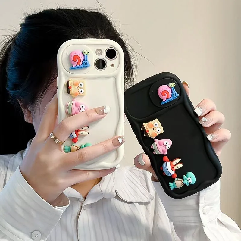 

Spongebobs Patricks Stars 3D sliding window lens cute cartoon Phone Cases For iPhone 14 13 12 11 Pro Max Back Cover