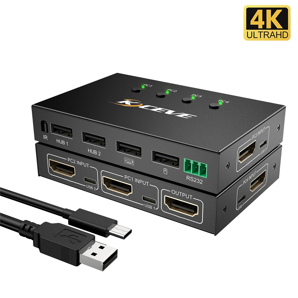 

4K HDMI-совместимый квм-переключатель 4 в 1, коммутатор, адаптер для ПК, совместного принтера, клавиатуры, мыши, монитора для последовательного п...