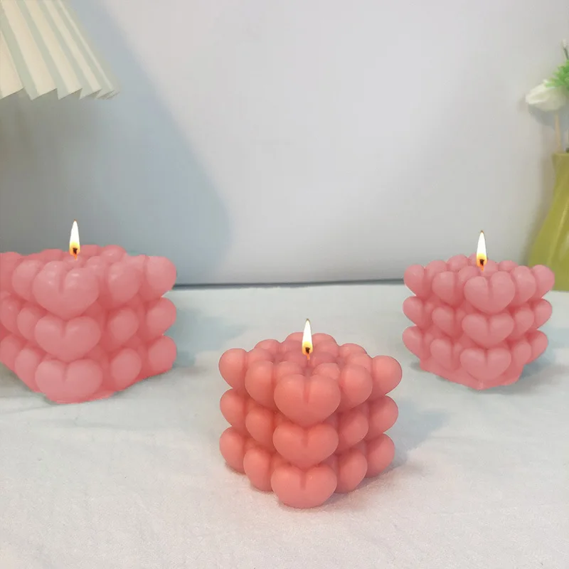 

Ins Aromatherapy Candle Silicone Mold Home Decoration Props Love Heart Cube Valentine's Day Decor Ornaments Mould Wedding Gifts