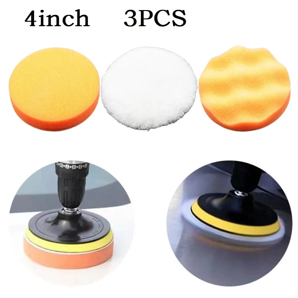 

3pcs Automobile Polishing Sponge Polishing Disc Polishing Pad Buffing Pad With Backing Pad Drill Adapter Connect Electric Drill