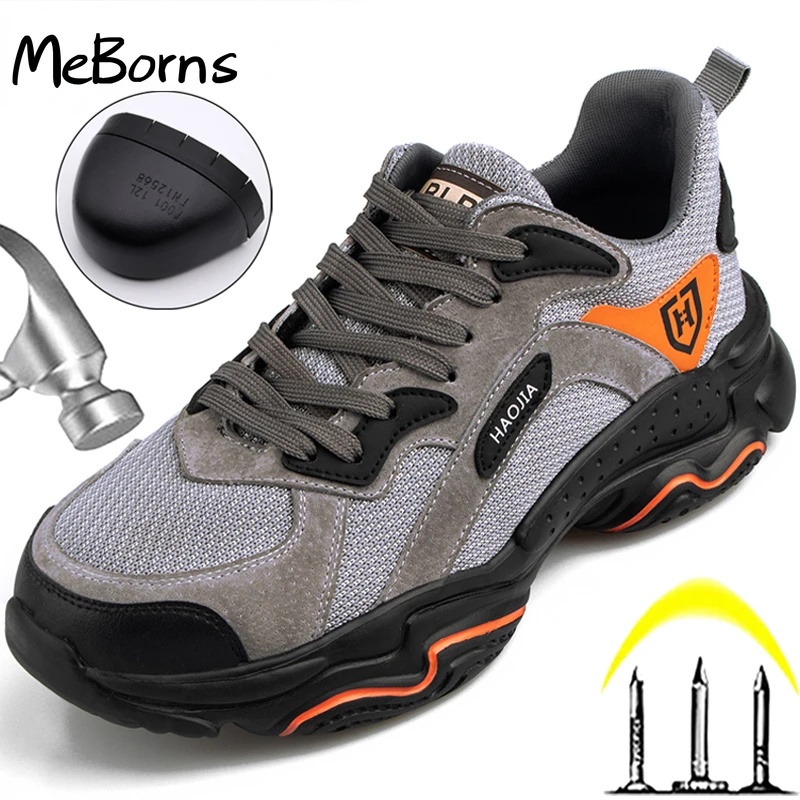 

Male Lightweight Work Sneakers Steel Toe Shoes Security Boots Anti-smash Safety Shoes Men Boots Indestructible Shoes 2022