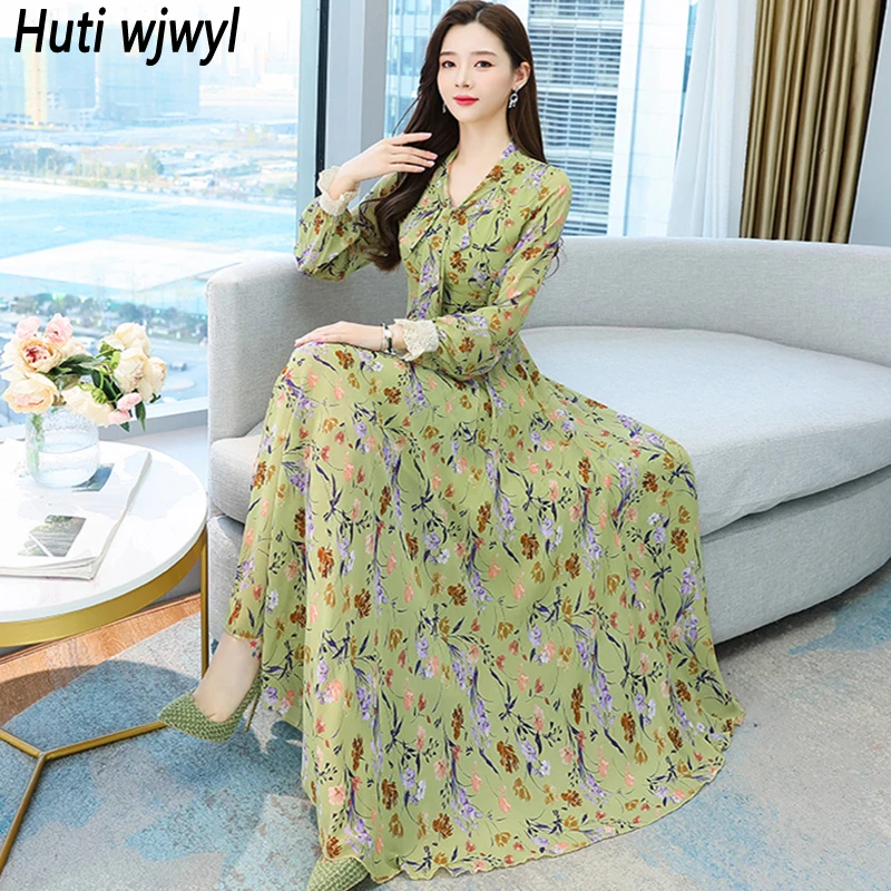 Женское шифоновое платье-макси с цветочным принтом в стиле бохо