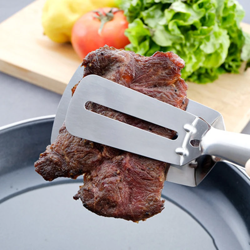

Stainless Steel Frying Shovel Clip Multifunctional Steak BBQ Tongs Frying Fish Spatula Clip Bread Clip Household Kitchen Tool