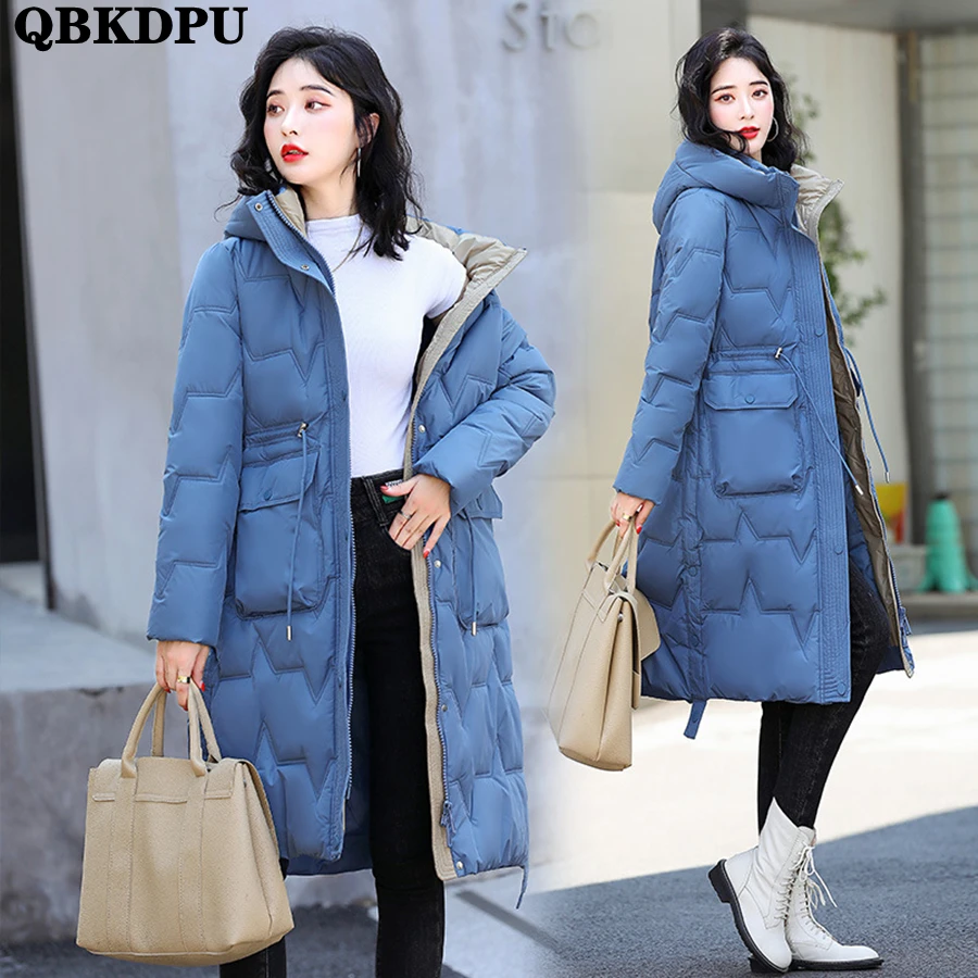 Winter Hooded Down Cotton Slim Long Coat Women Warm Thick Parkas Snow Wear Outwear Causal Korean Overcoat Windbreaker Jackets